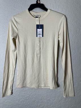 Universal Thread Cream Long Sleeve Henley Top